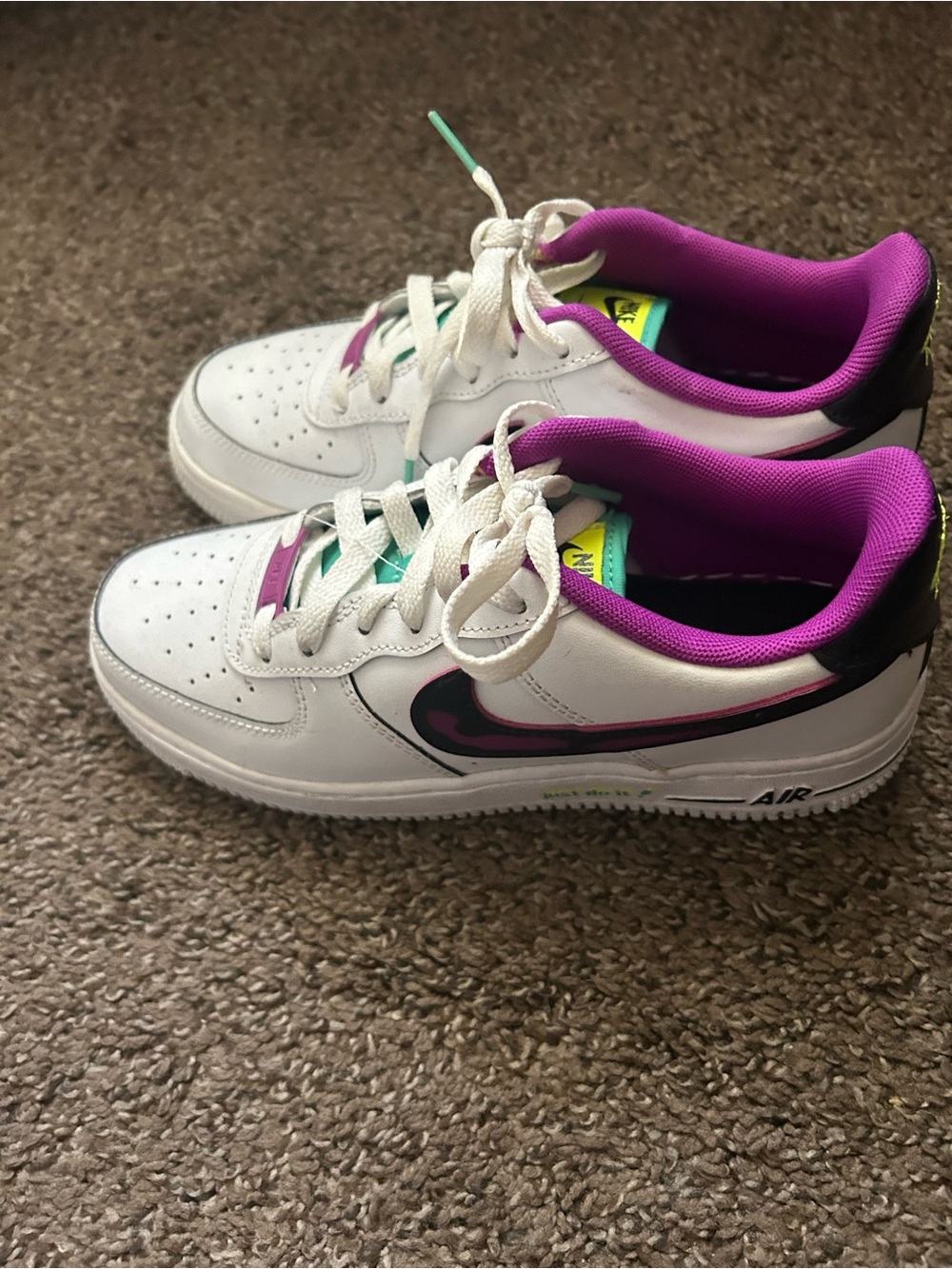 Nike Air Force 1 with Purple Lining and Teal Tongue Accents